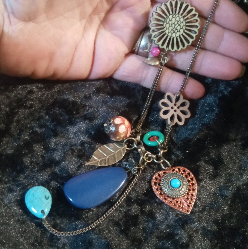 Gap Blue Teardrop Charm Necklace with Vintage Style Boho